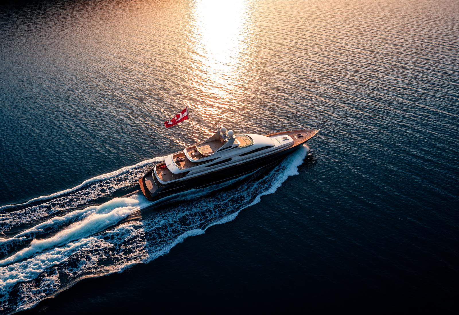 Superyacht at golden hour